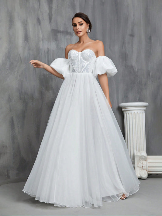 Robe de mariée princesse volumineuse paillette