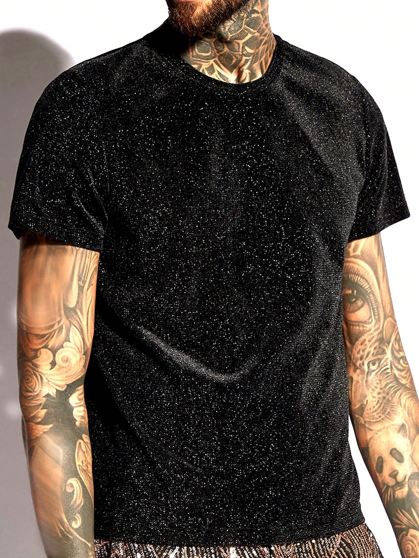 T shirt a paillette pour homme noir