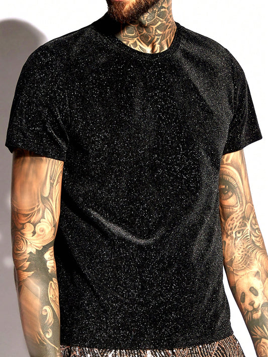 T shirt a paillette pour homme noir