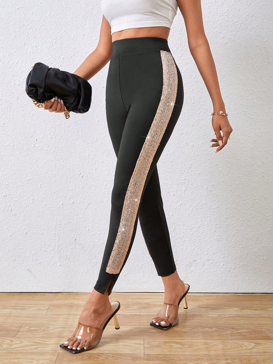 Legging pailleté doré