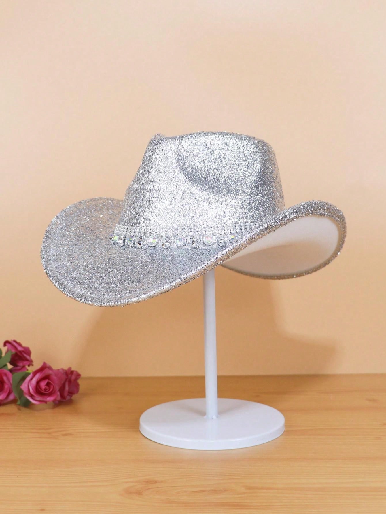 Chapeau cowboy paillette argent