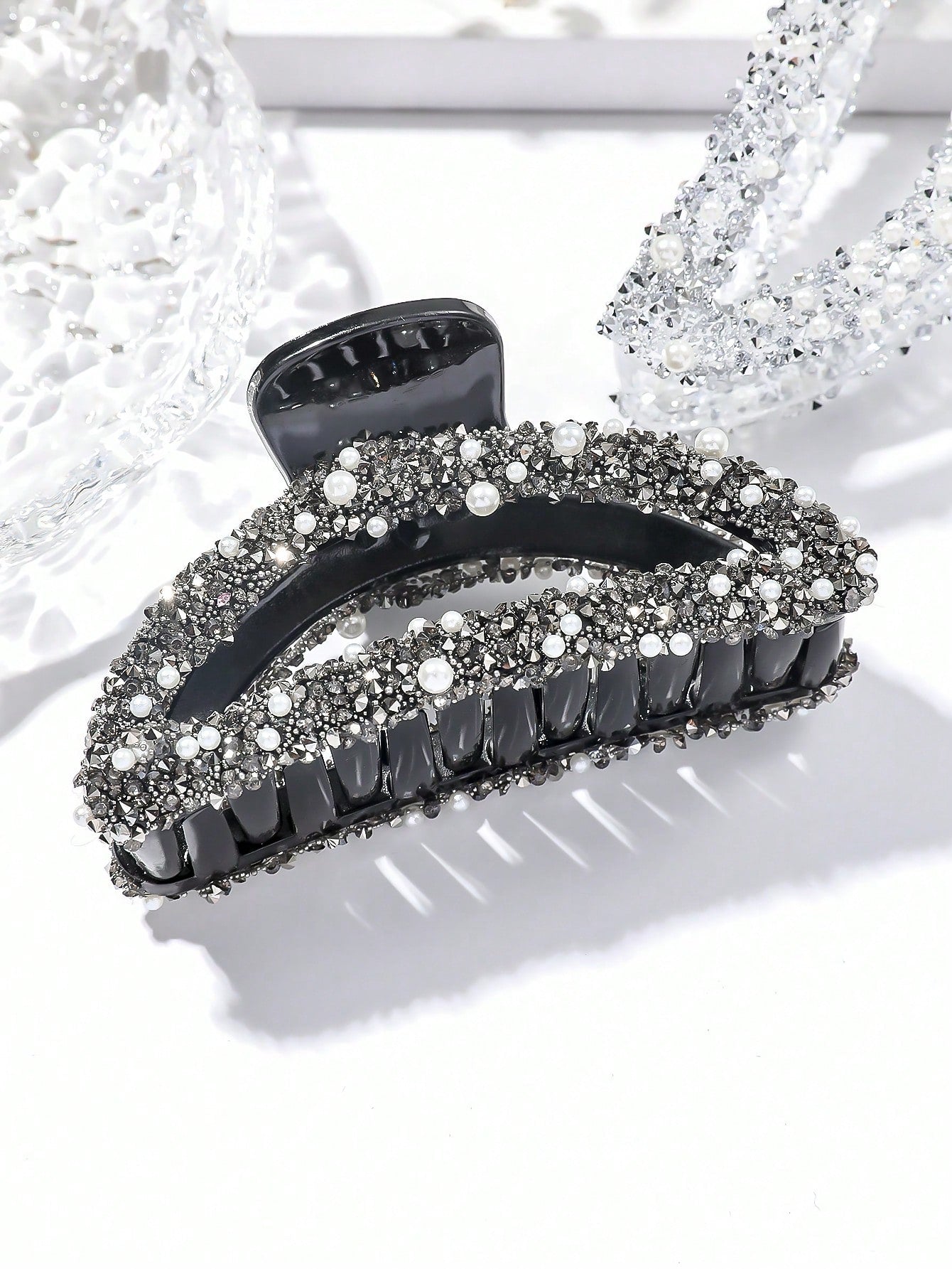 Pince strass pour cheveux noir