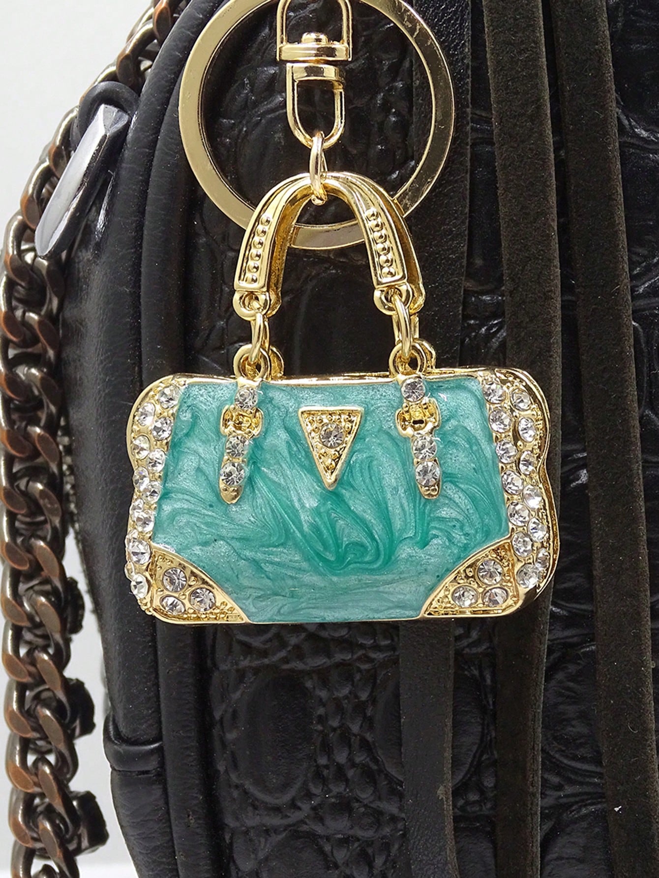 Porte clé sac strass vert