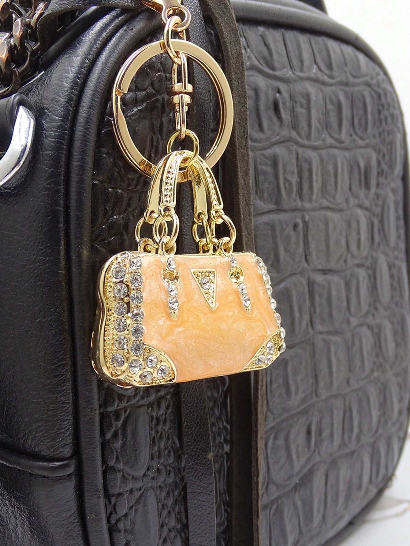 Porte clé sac strass or