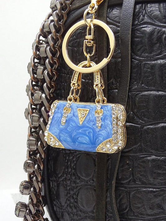 Porte clé sac strass bleu