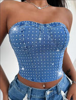 Bustier bleu strass - Vignette | Maison des paillettes