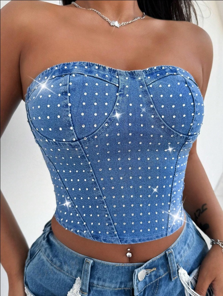 Bustier bleu strass